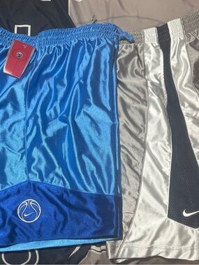 2 Nike Men’s Athletic Shorts in Sky Blue Revisable and Silver